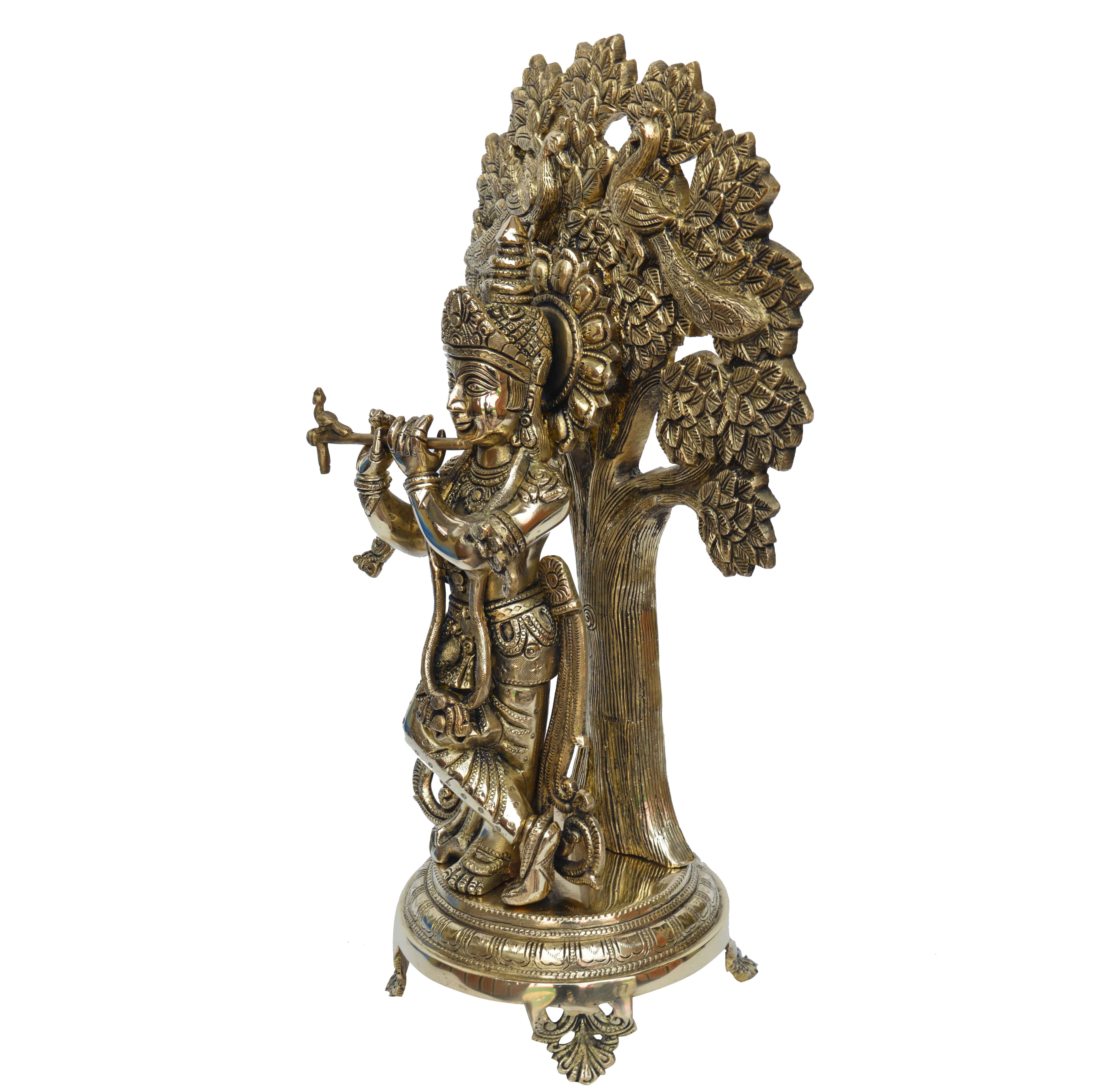Yellow Krishna Statue With Tree Bhagwan Krishn Idol Home Decor Office Decor Garden Decor Murti Figure