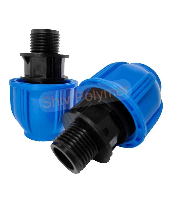 Pp Compression Male Thread Adaptor - Plastic, 1/2 Inch Size, Available In Blue/green/black | Ideal For Plumbing Connections