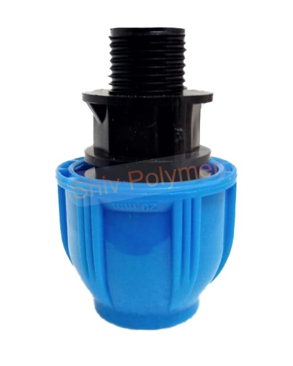 Pp Compression Male Thread Adaptor - Plastic, 1/2 Inch Size, Available In Blue/green/black | Ideal For Plumbing Connections