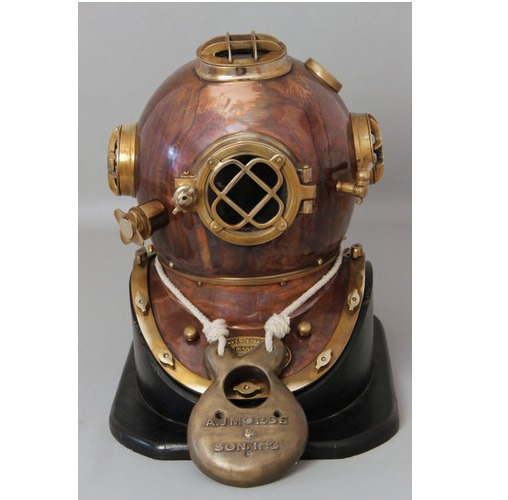 Antique Deep Sea Diver Helmet Replica - Solid Steel, Aluminium, Brass, And Copper | Vintage Nautical Decorative Piece, Polished Finish, Customized Logo, Oval Shape