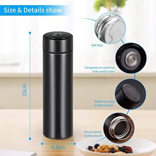 Black Led Indicator Display Hot And Cool Double Wall Temperature Water Bottle