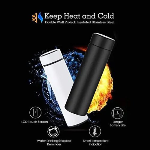 Black Led Indicator Display Hot And Cool Double Wall Temperature Water Bottle