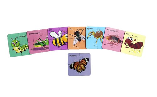 Wooden 4 pcs Insects Interlocking Jigsaw Puzzle with 8 Picture - Wooden, 15 x 15 x 4 cm, Multicolor | Educational Toy for 3+ Kids, Enhances Hand-Eye Coordination