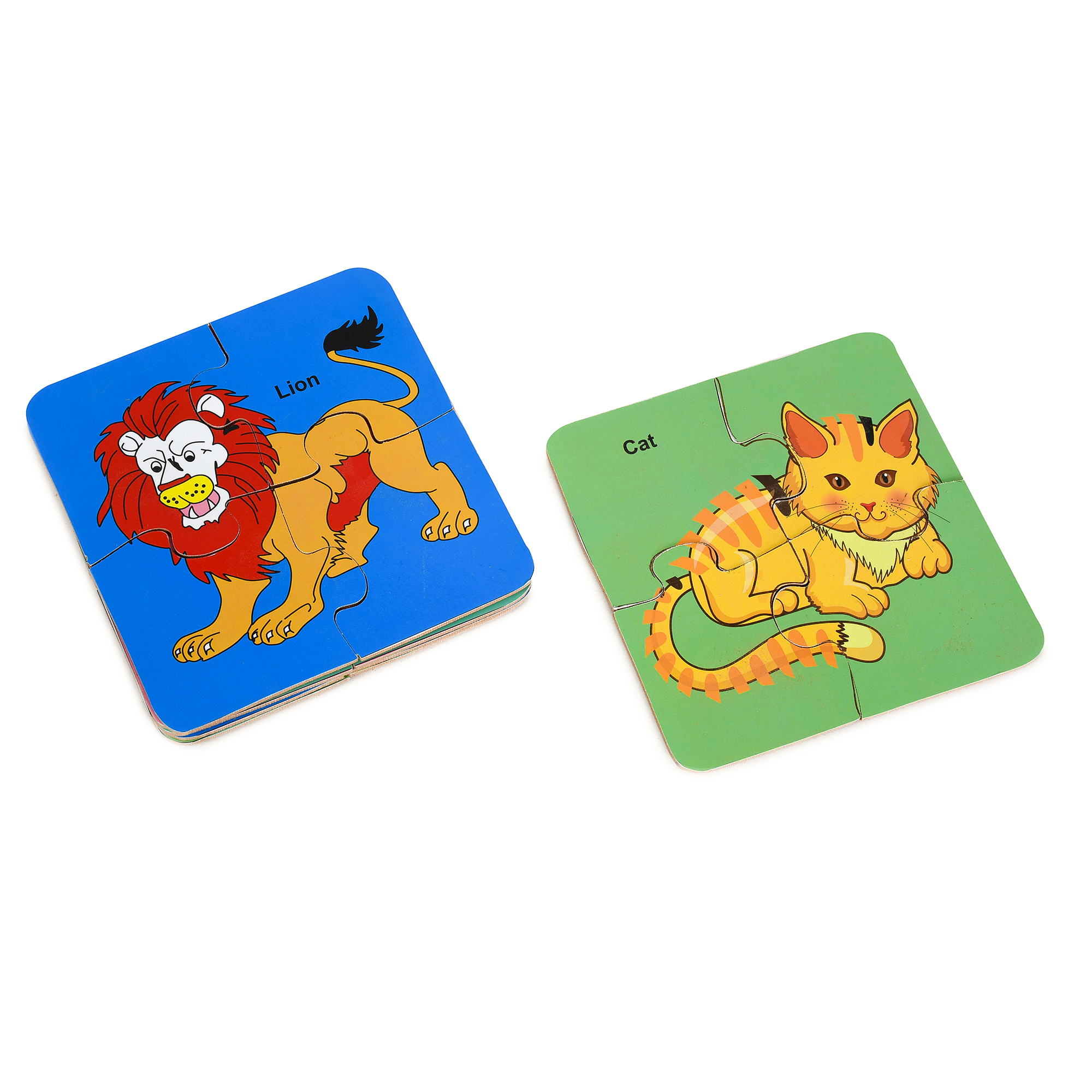Wooden 4 Pcs Animals And Birds Interlocking Jigsaw Puzzle - 15 X 15 X 4 Cm, Multicolor, Fun Learning Tool For Identifying Animals & Birds