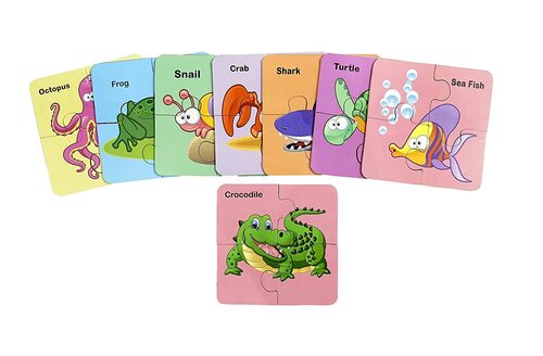 Wooden 4 pcs Water Animals Jigsaw Puzzle - Wooden, 5.5 x 5.5 Inch, Multi-Color | Fun Learning Toy for Kids Age 3+, Enhances Coordination Skills