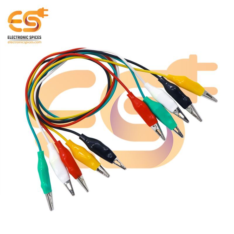 40mm Double Ended Crocodile Alligator Clip With Multicolor Wires Pack Of 5pcs - Steel Clips, Copper Wire Insulation, Strong Connection, Easy To Use