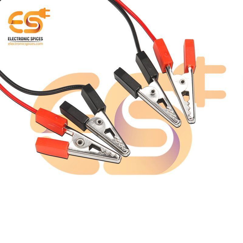35mm Double Ended Crocodile Alligator Clip With Red And Black Wire - Steel Clips, Copper Wire, Pack Of 5 Pairs | Durable, Spring-loaded, Insulated, Strong Connection