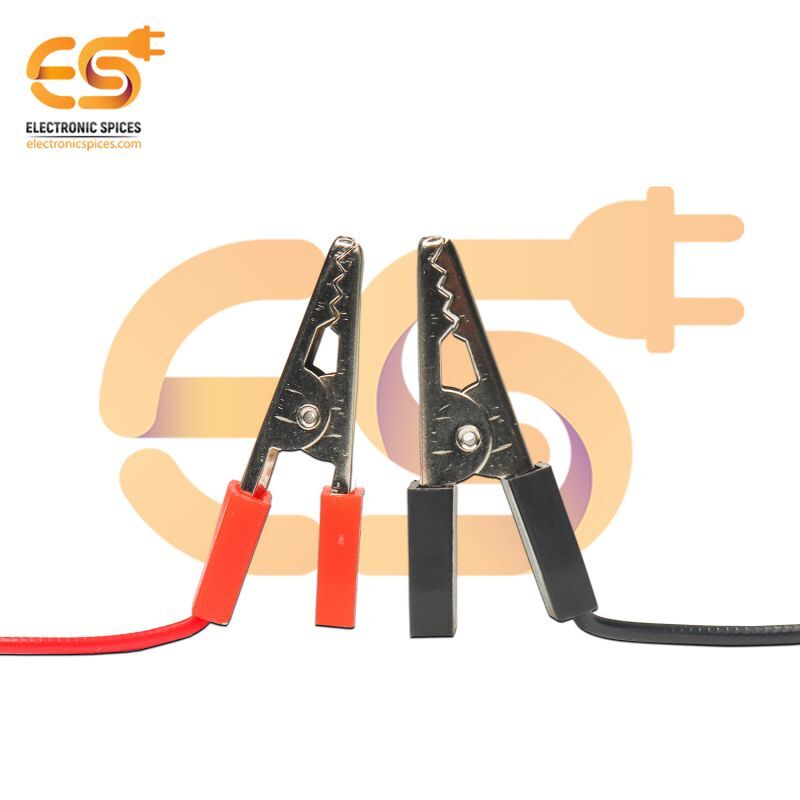 35mm Double Ended Crocodile Alligator Clip With Red And Black Wire - Steel Clips, Copper Wire, Pack Of 5 Pairs | Durable, Spring-loaded, Insulated, Strong Connection