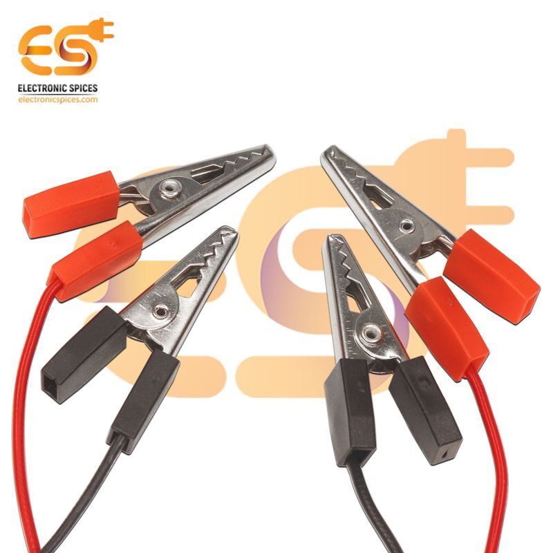 35mm Double Ended Crocodile Alligator Clip With Red And Black Wire - Steel Clips, Copper Wire, Pack Of 5 Pairs | Durable, Spring-loaded, Insulated, Strong Connection