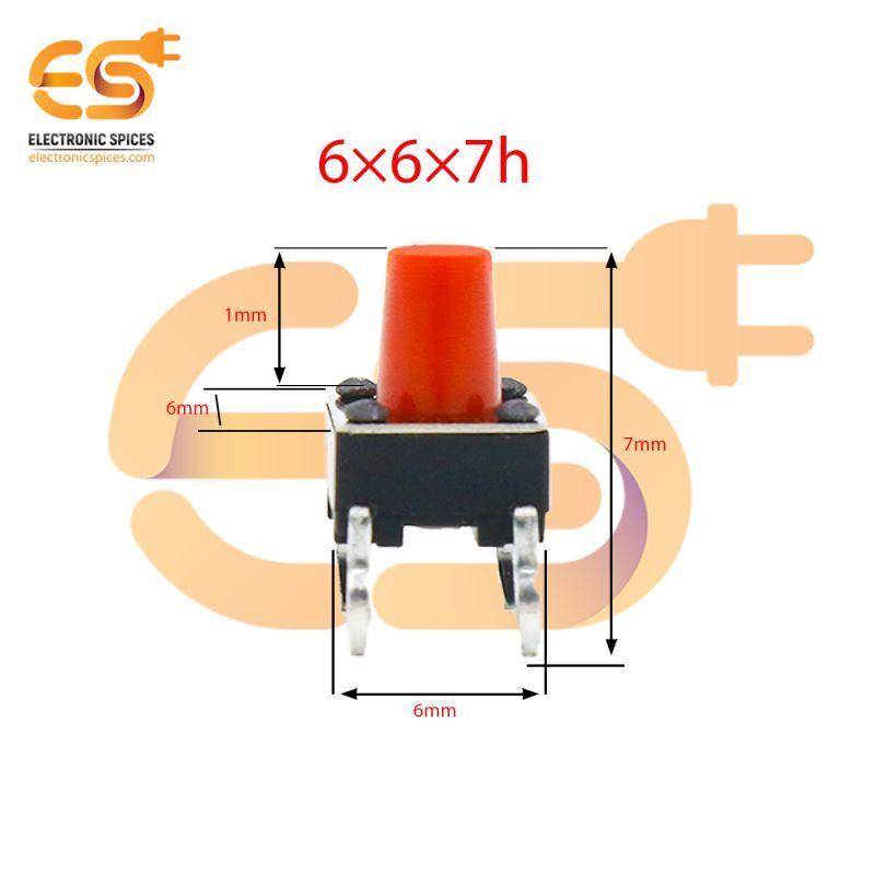 6 X 6 X 7mm Red Color Tactile Momentary Push Buttons Switches