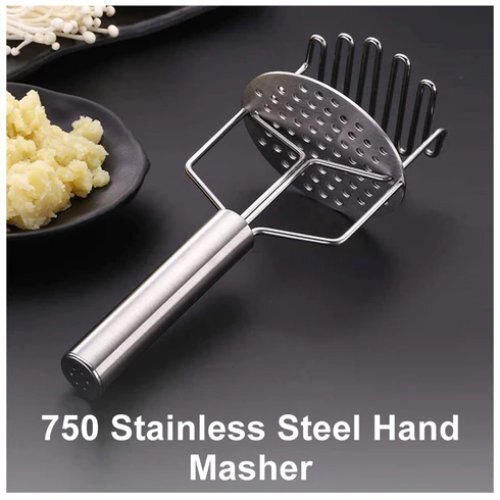 Hand Masher - Stainless Steel Ergonomic Non-slip Handle Seamless Hygienic Design Heavy-duty Dishwasher Safe Ideal For Mashing Vegetables And Potatoes