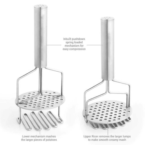 Hand Masher - Stainless Steel Ergonomic Non-slip Handle Seamless Hygienic Design Heavy-duty Dishwasher Safe Ideal For Mashing Vegetables And Potatoes