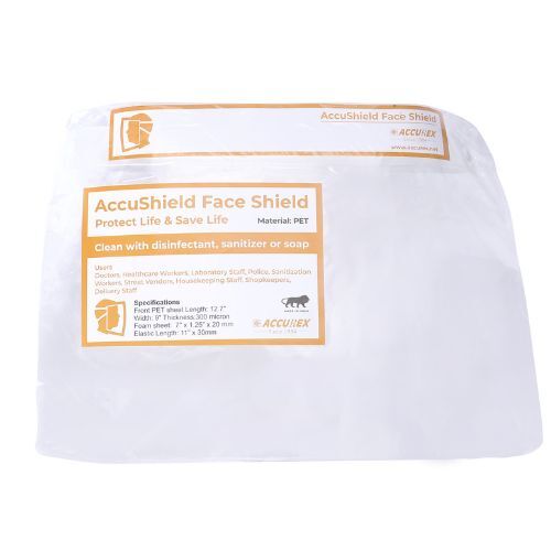 Accushield Face Shield - Plastic 33x2x22.5 Cm | Anti-fog, Anti-static Protection, Comfortable Elastic Headband, Crystal Clear Vision, Adjustable Fit