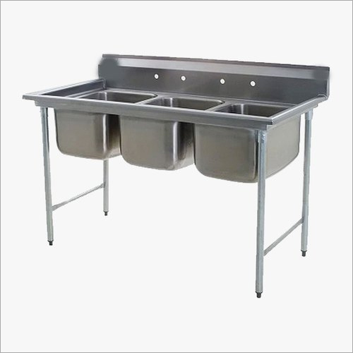 SS Three Sinks Unit - Stainless Steel, Floor Mounted , One-Piece Structure with Glossy Surface Finishing