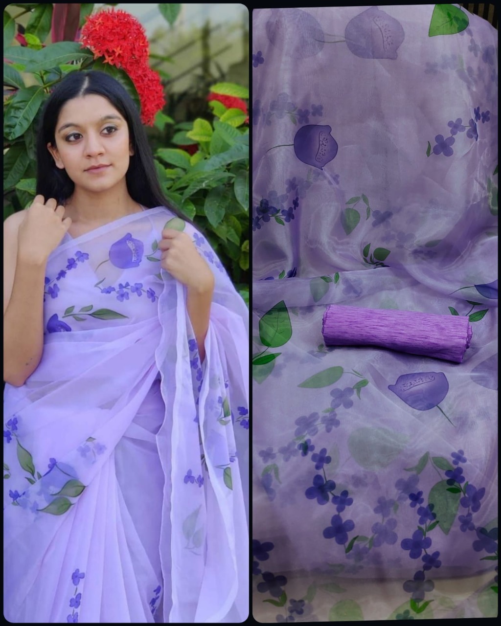 Organza Saree Silk - Kasmi Organza Digital Print Banglori Silk Blouse | Traditional Ethnic Wear Washable Customized Size All Season