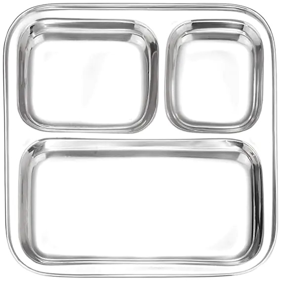 Three Compartment Dinner Plate - Stainless Steel 22 X 22 X 5 Cm Silver | Food Safe Scratch And Chip-resistant Dishwasher-friendly