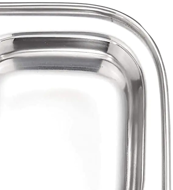 Three Compartment Dinner Plate - Stainless Steel 22 X 22 X 5 Cm Silver | Food Safe Scratch And Chip-resistant Dishwasher-friendly