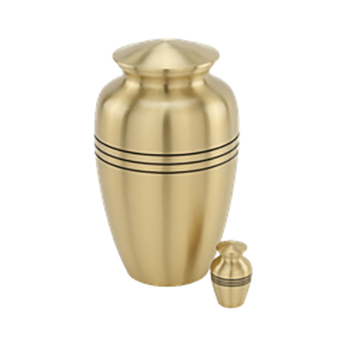 Tri Band Brass Cremation Urn - Various Sizes Available, Multiple Finishes, Elegant Metal Design, American Religious Style