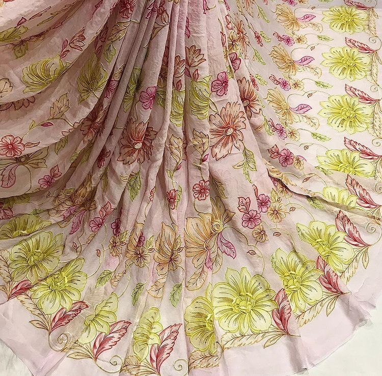 Georgette Embroidery Fabric - Soft, Lightweight Design For Elegant Outfits | Colorfast, Breathable, Smooth Texture, Suitable For All Seasons