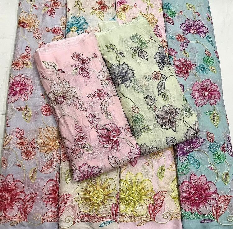 Georgette Embroidery Fabric - Soft, Lightweight Design For Elegant Outfits | Colorfast, Breathable, Smooth Texture, Suitable For All Seasons