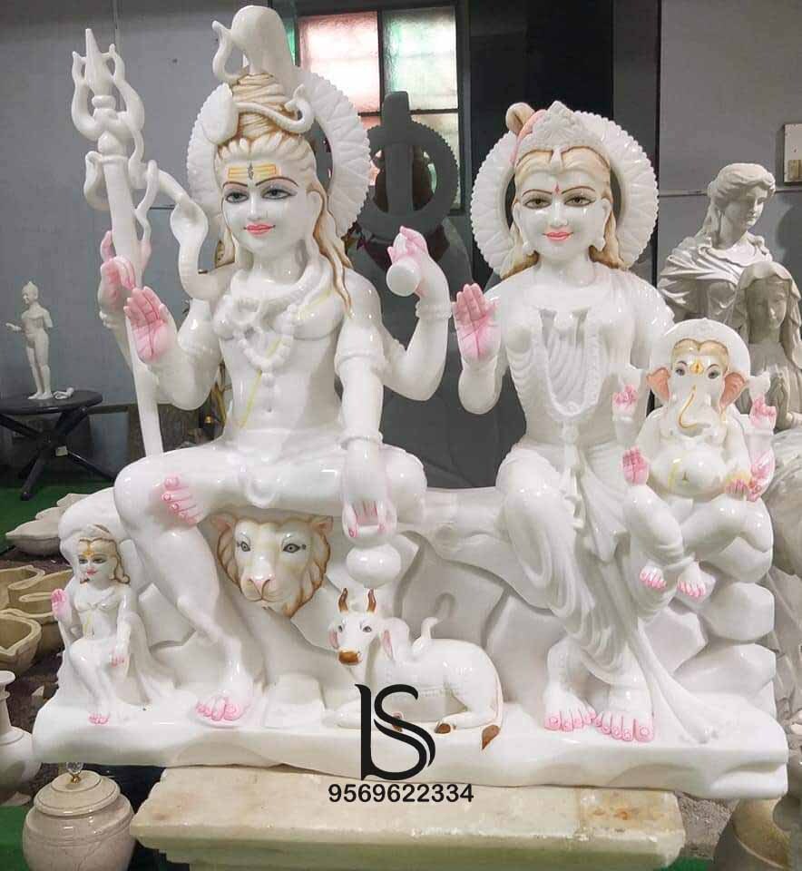Lord Ganesha Stone Statue - Marble, Custom Size | Elegant Red, White, Pink Design, Polished Finish For Home & Temple Decoration
