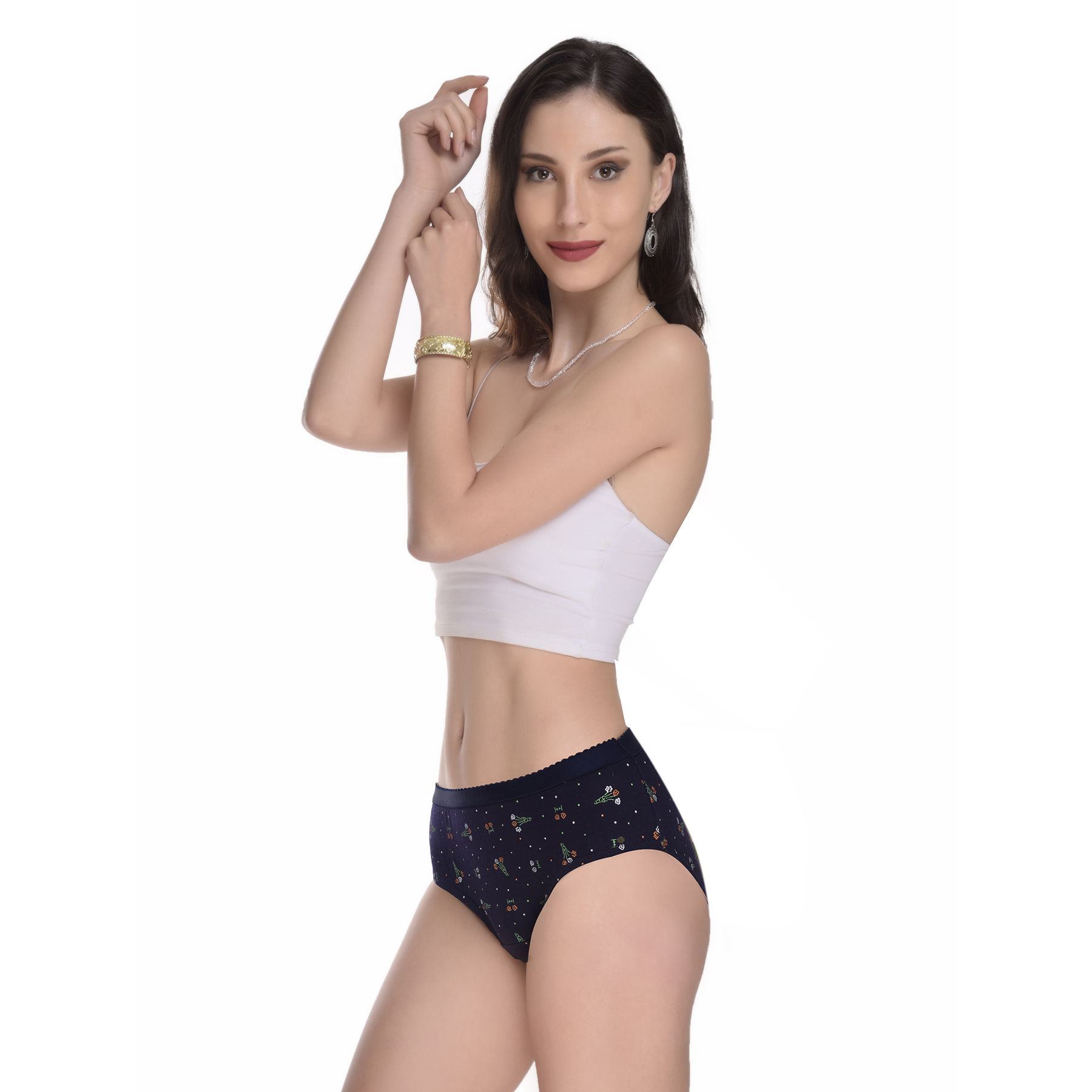 Crepeon Panties Print Oe - 100% Cotton, Large Size, Black Color, Hipster Style | Soft And Comfortable, Full Coverage With Outer Elastic