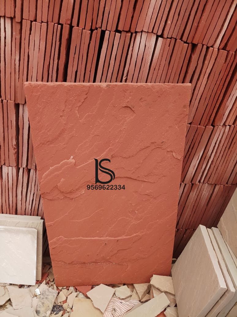 Baseri Red Sand Stone - 2.5 Cm Thick, Red Sandstone Panels And Bricks | Ideal For Flooring, Cladding, Roofing, And Temple Uses