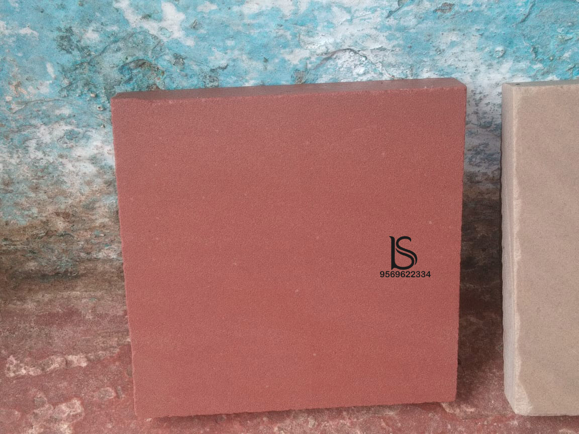 Baseri Red Sand Stone - 2.5 Cm Thick, Red Sandstone Panels And Bricks | Ideal For Flooring, Cladding, Roofing, And Temple Uses