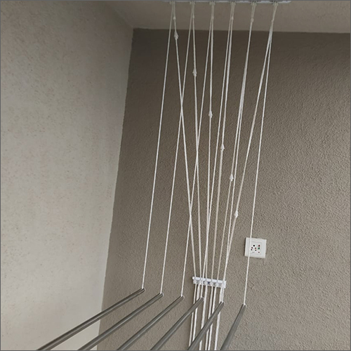 Separate Rope Ceiling Pulley Operated Cloth Hanger - Metal, Silver Color , Durable Design For Efficient Drying Space