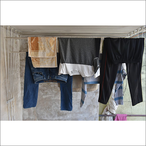 Separate Rope Ceiling Pulley Operated Cloth Hanger - Metal, Silver Color , Durable Design For Efficient Drying Space