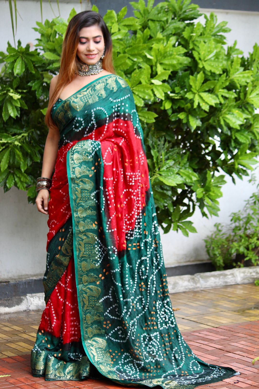 Bandhani Saree - Art Silk, Customized Size, Block Print, Running Blouse | Premium Quality, Heavy Ethnic Wear For All Seasons