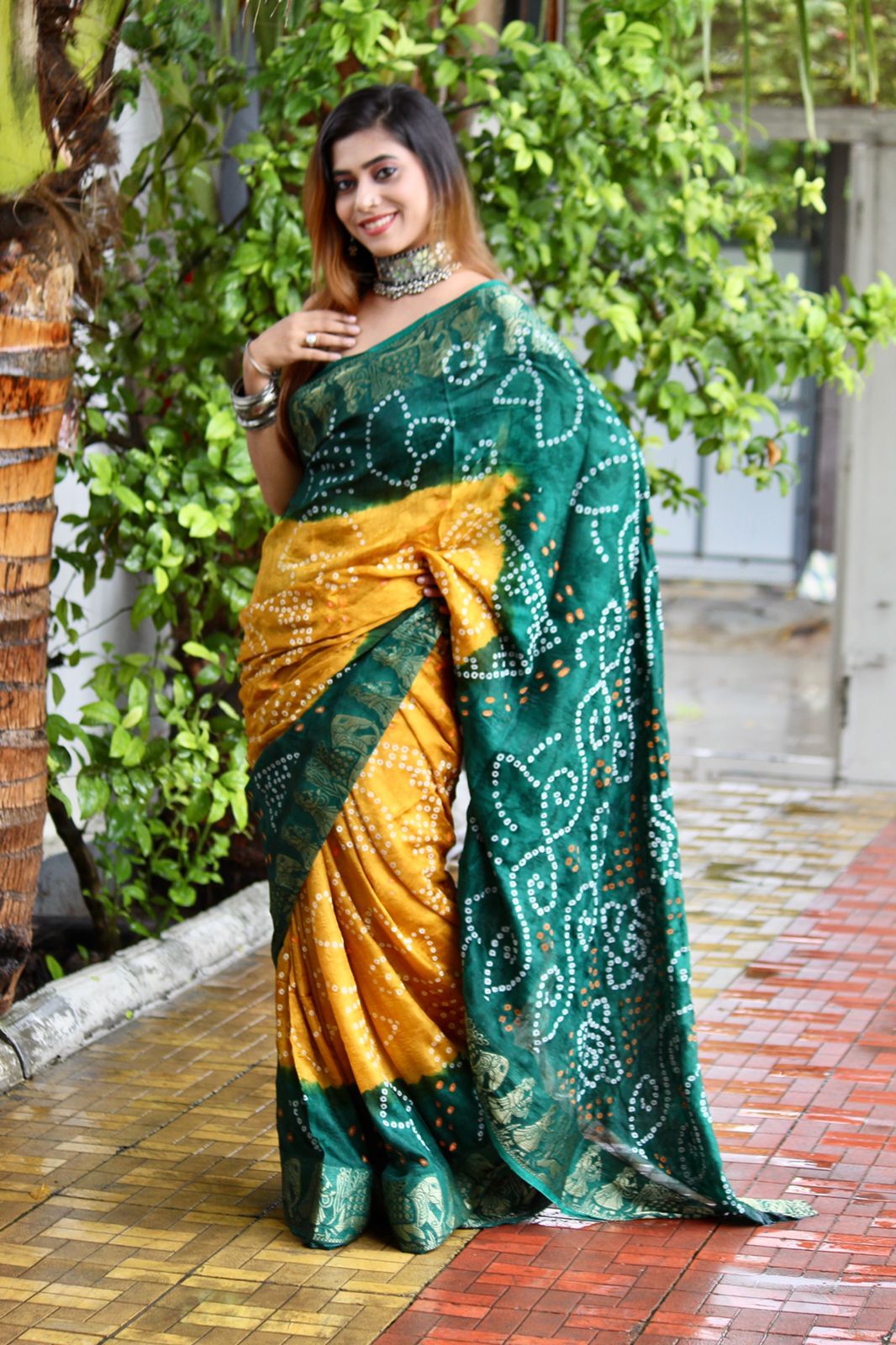 Bandhani Saree - Art Silk, Customized Size, Block Print, Running Blouse | Premium Quality, Heavy Ethnic Wear For All Seasons