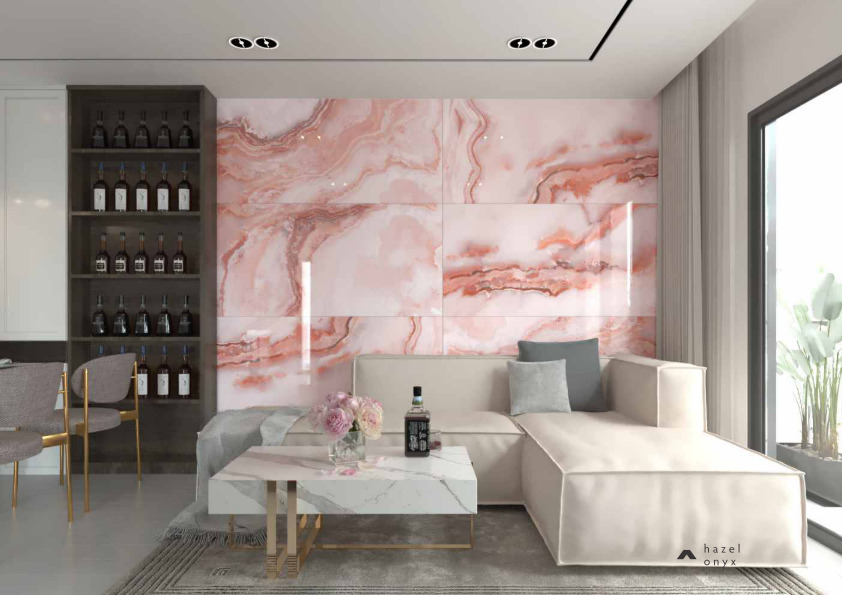 Hazzle Onyx Porcelain Tiles - 800x1600mm, Beige Tones With Gloss Finish | Antibacterial, Acid-resistant, Heat Insulation Features