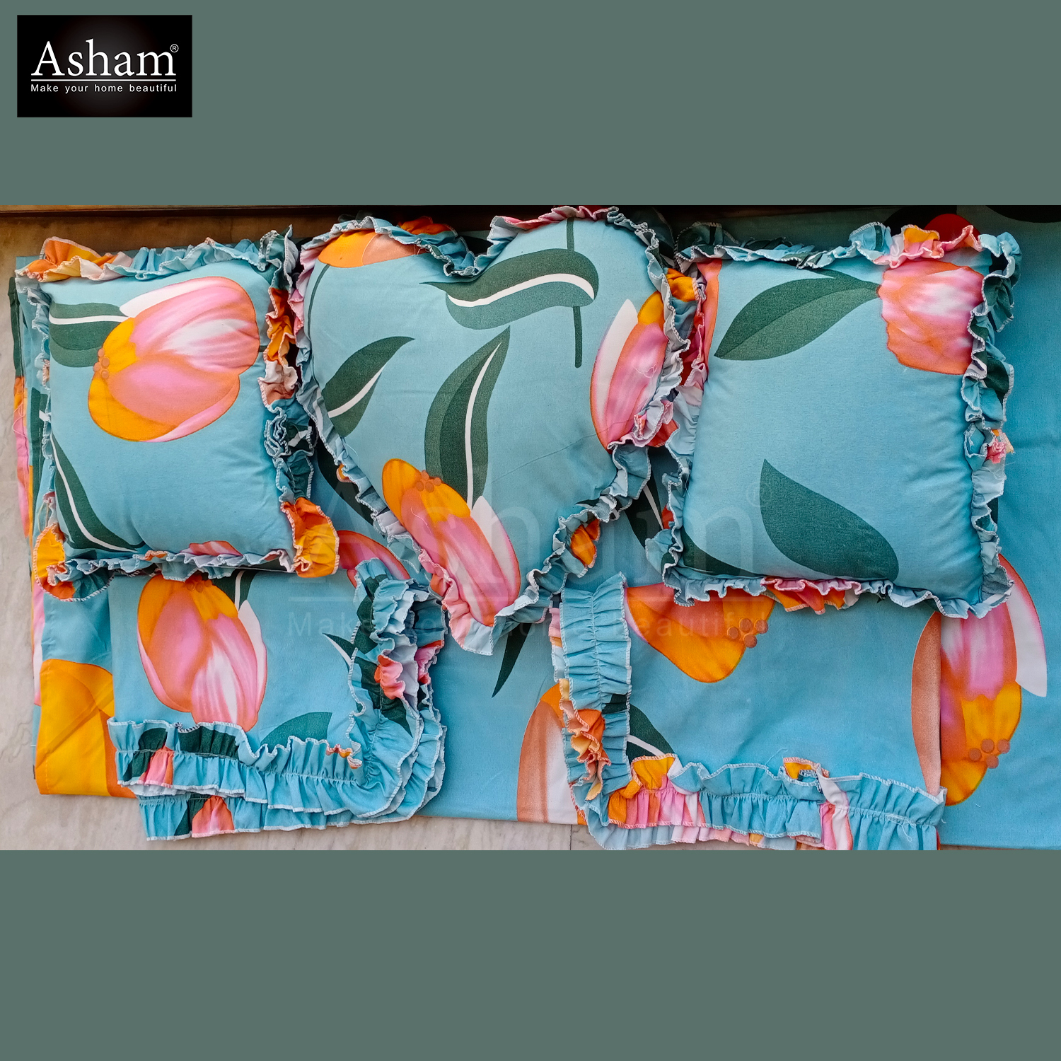 Washable 6 Piece Heart Cushion Bedding Set