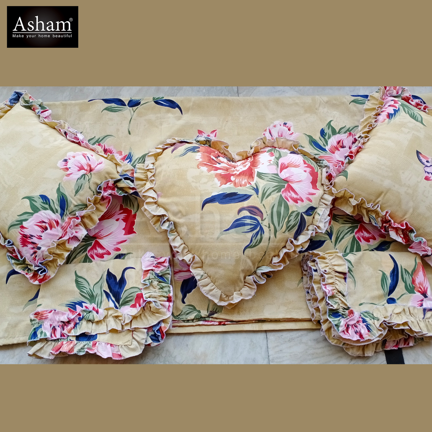 Washable 6 Piece Heart Cushion Bedding Set