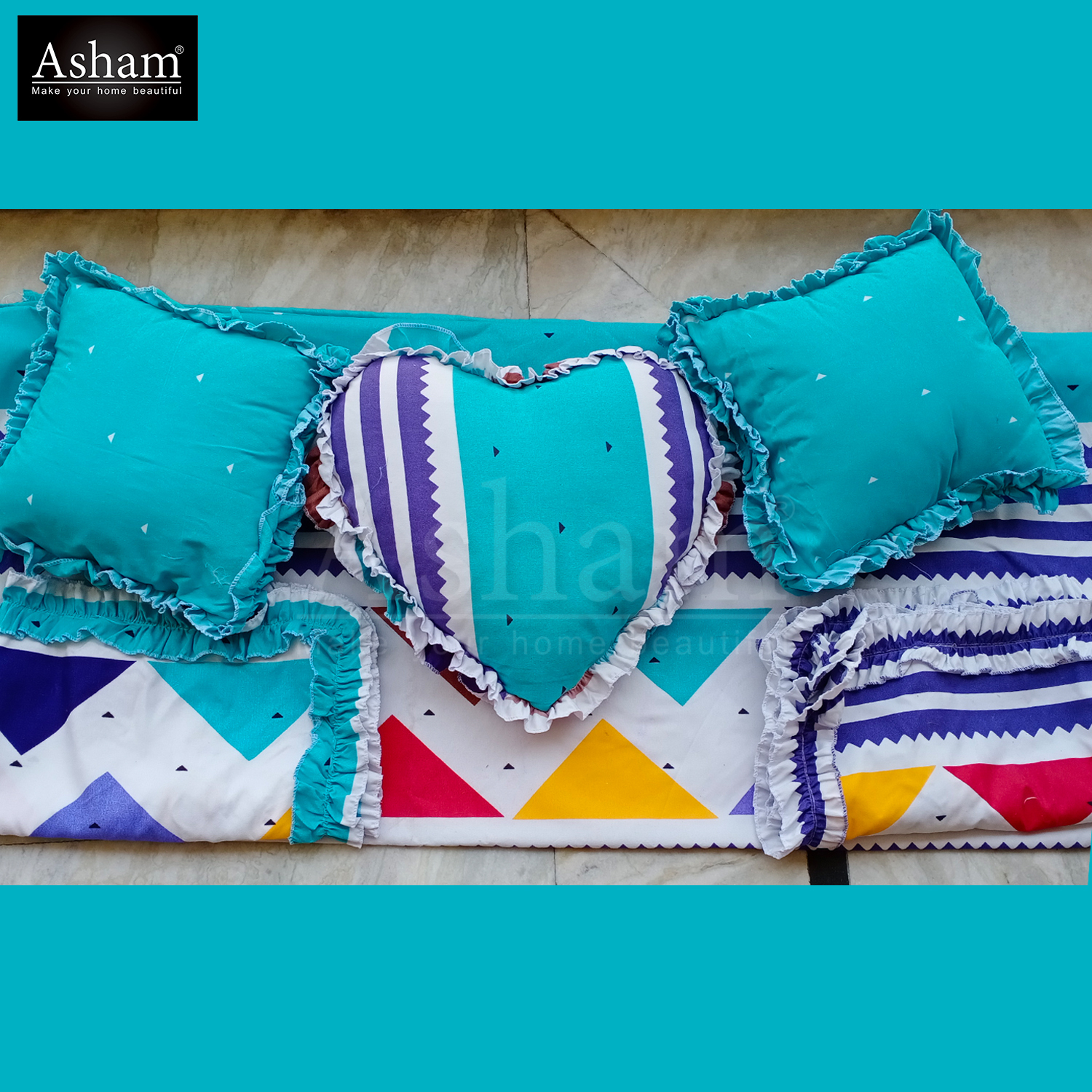 Washable 6 Piece Heart Cushion Bedding Set