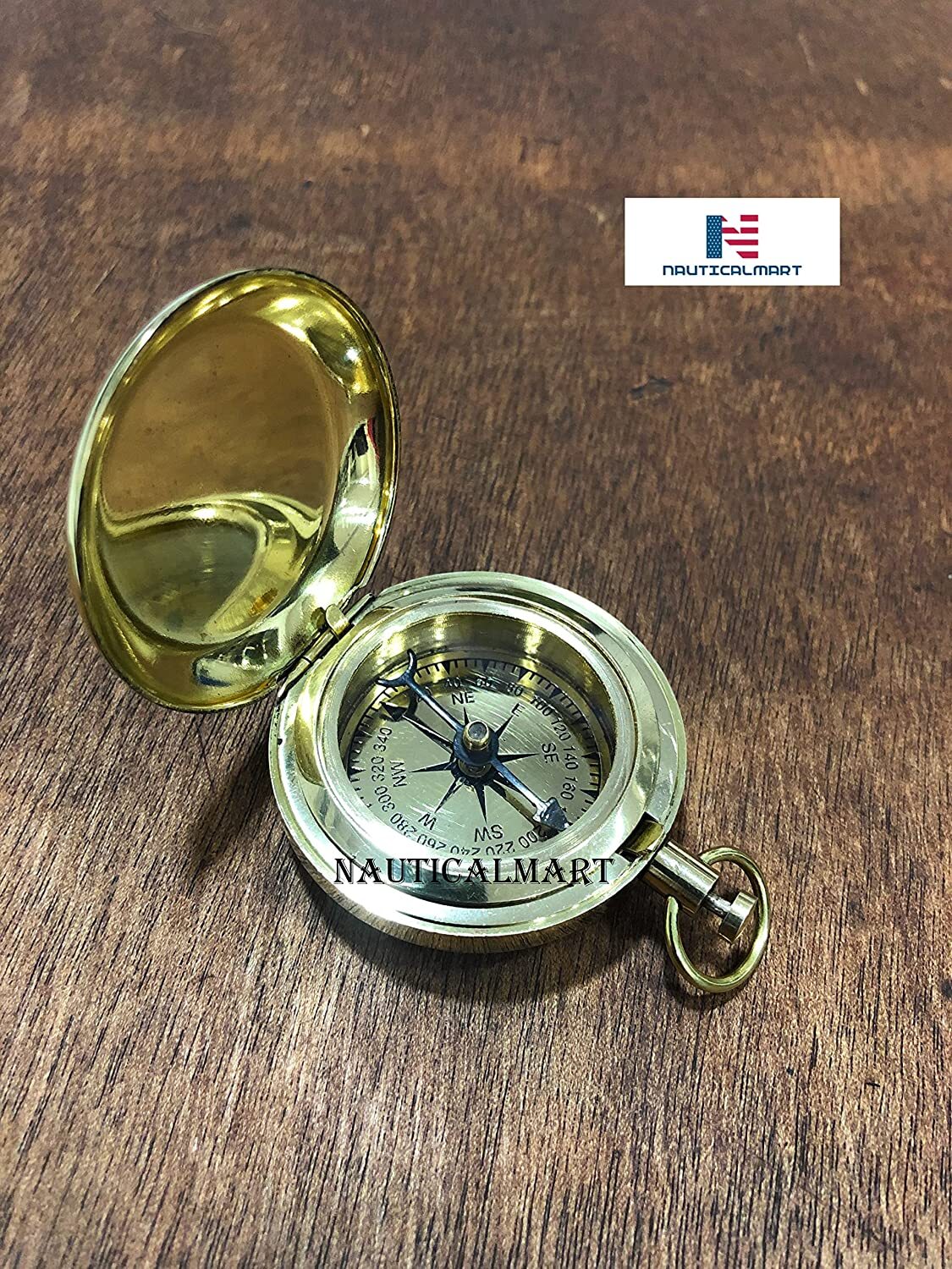 Nauticalmart Handmade Brass Push Button Engravable Direction Pocket Compass