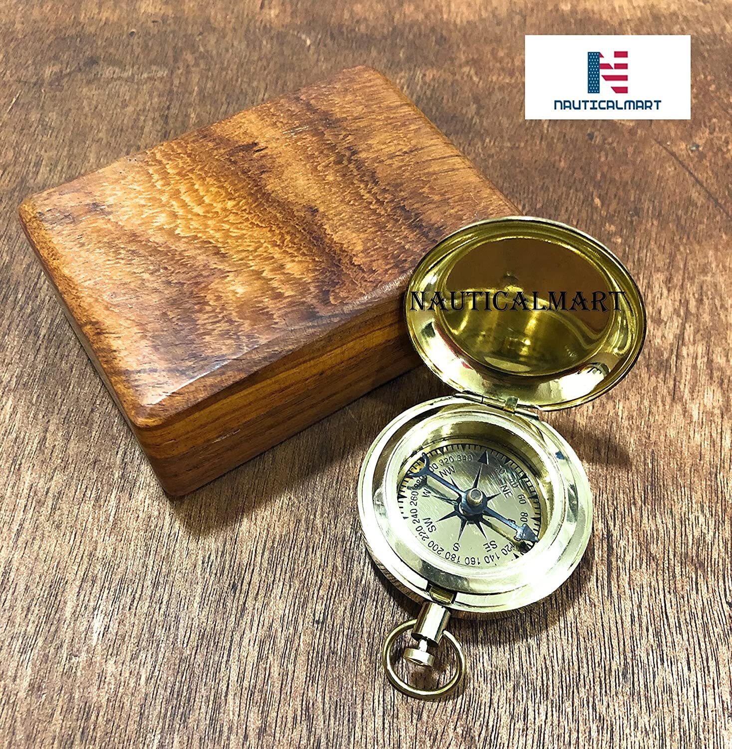 Nauticalmart Handmade Brass Push Button Engravable Direction Pocket Compass