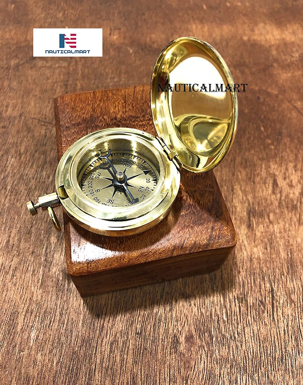 Nauticalmart Handmade Brass Push Button Engravable Direction Pocket Compass