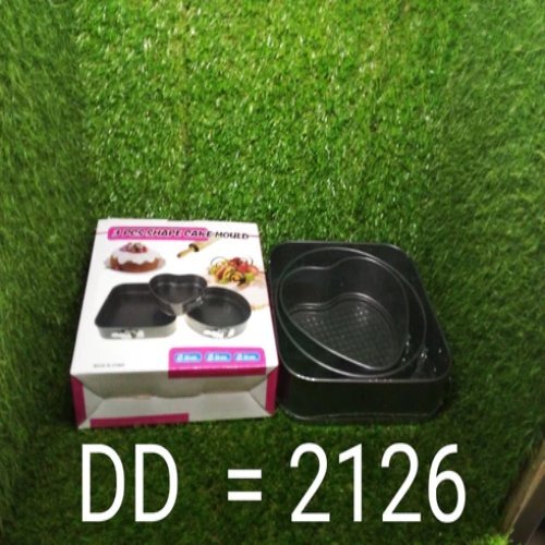 Cake Mould Pan Set Baking Tray - Steel Material, Heart Shape 22cm, Round Shape 24cm, Square Shape 26cm | Non-stick Surface, Spring Latch, Easy Clean