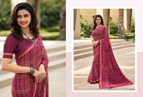 Georgette Printed Saree - 5.5 Meters Length, 0.80 Meters Blouse Fabric | Traditional Ethnic Wear, All-Season Washable, Customized Size Options