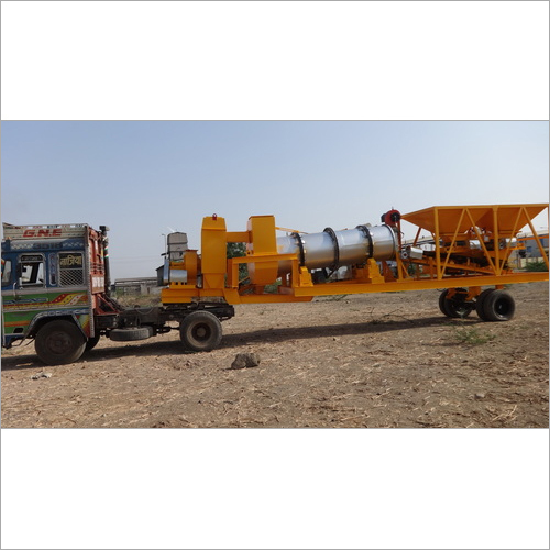 Mobile Asphalt Drum Mix Plant - Steel, 12m x 3m x 3m Dimensions, 20 Tons Weight | 200 HP Engine Power, 80 Tons/Hour Production Capacity, 10 Liters/Hour Fuel Consumption, 2.5 Meters Drum Diameter