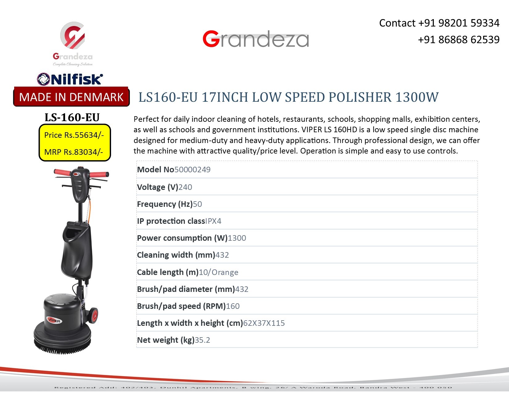 Nilfisk Single Disk Floor Scrubber Ls-160-eu Usage: Commercial & Domestic