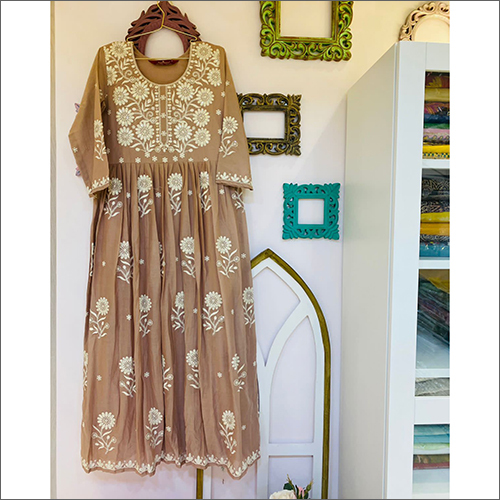 शॉर्ट स्लीव्स राउंड नेक कॉटन काफ लेंथ ड्रेस