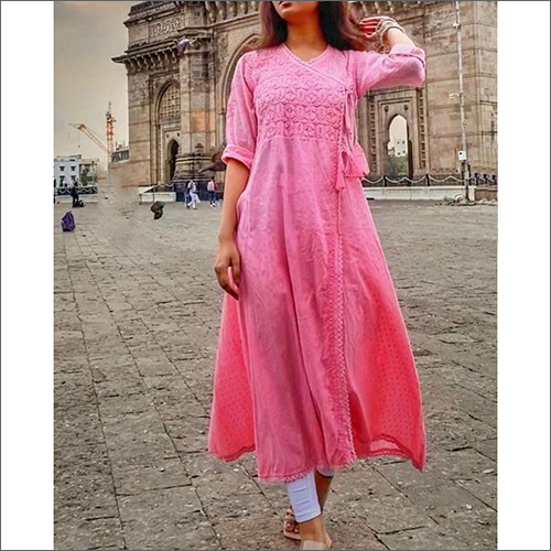 वॉशेबल प्योर डॉबी कॉटन लॉन्ग अंगारखा कुर्ती