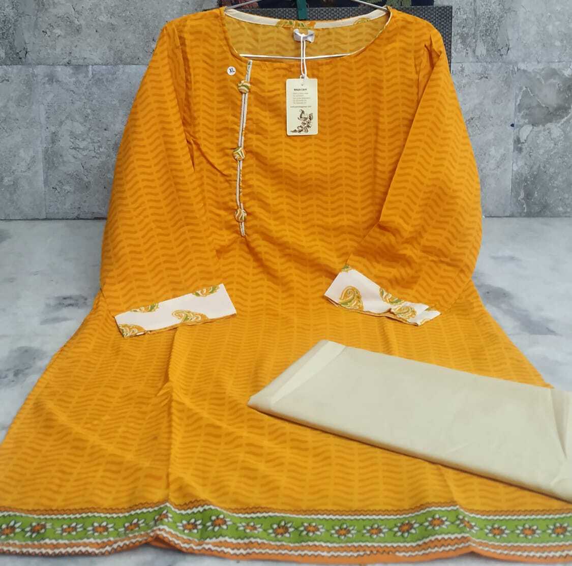 Stitched Kurti - American Crepe, Size L-xxl, 3-4th Sleeve, Unstitched Bottom Pair | Washable, Formal Style For Ladies