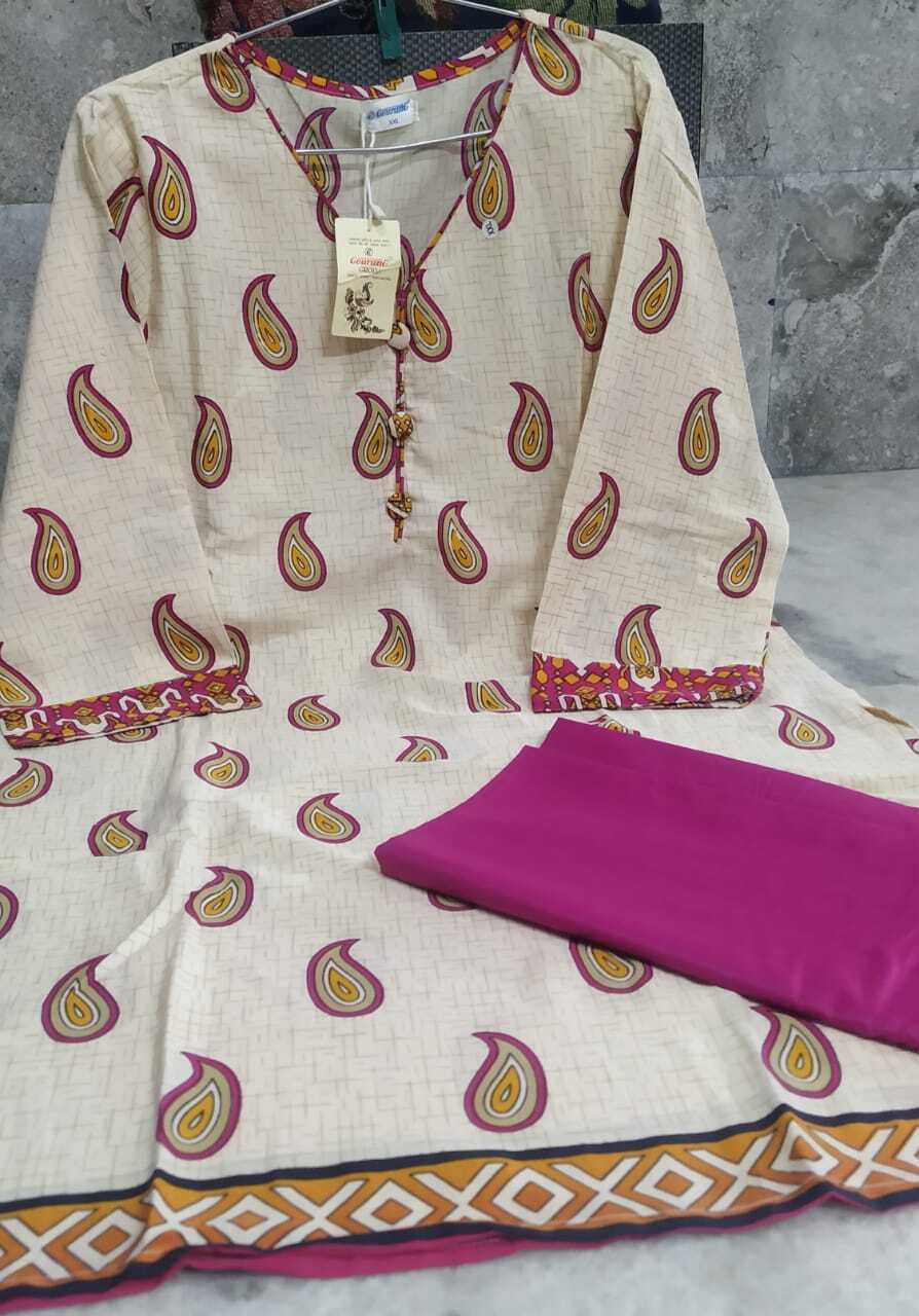 Stitched Kurti - American Crepe, Size L-xxl, 3-4th Sleeve, Unstitched Bottom Pair | Washable, Formal Style For Ladies