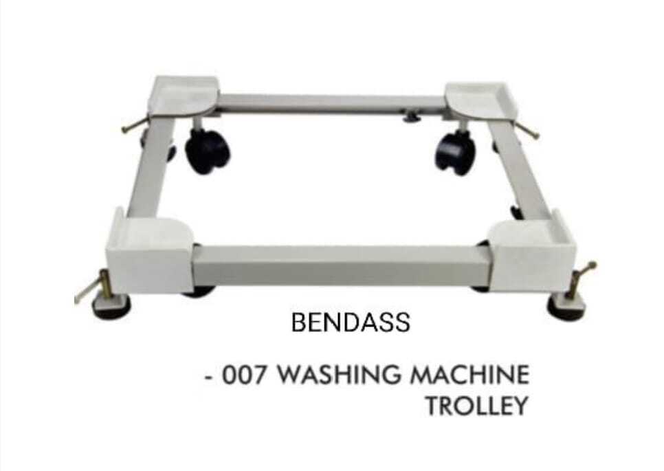Metal Washing Machine Trolley - 4 Durable Caster Wheels, Silver Powder Coated Finish | Easy Movement, Rust-resistant, Anti-vibration, Space Saving, Adjustable Height
