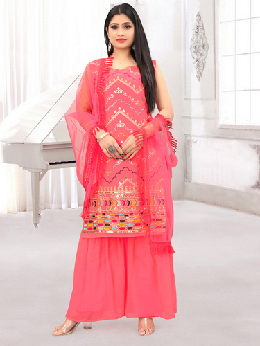 Peach - Tomato - Red Embroidery New Sharara Suits