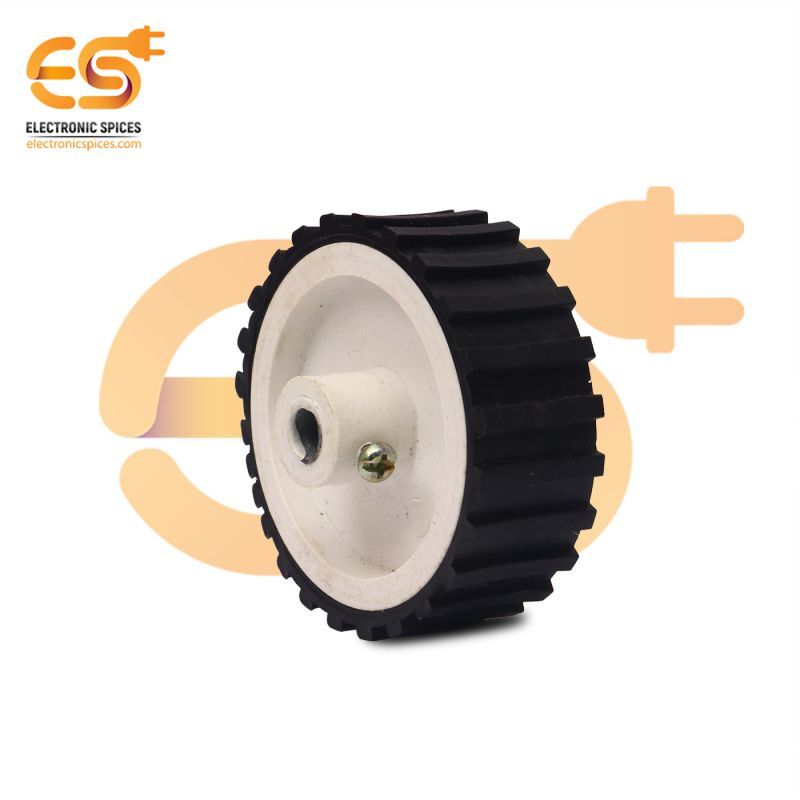 55mm X 20mm Hard Plastic Build Rubber Cover White Color 6mm Rod Compatible Disc Robot Wheel